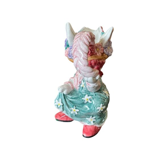 Fitz And Floyd 1995 Ceramic Kitty Figurine With Floral Dress Hat & Basket - Picture 2 of 8